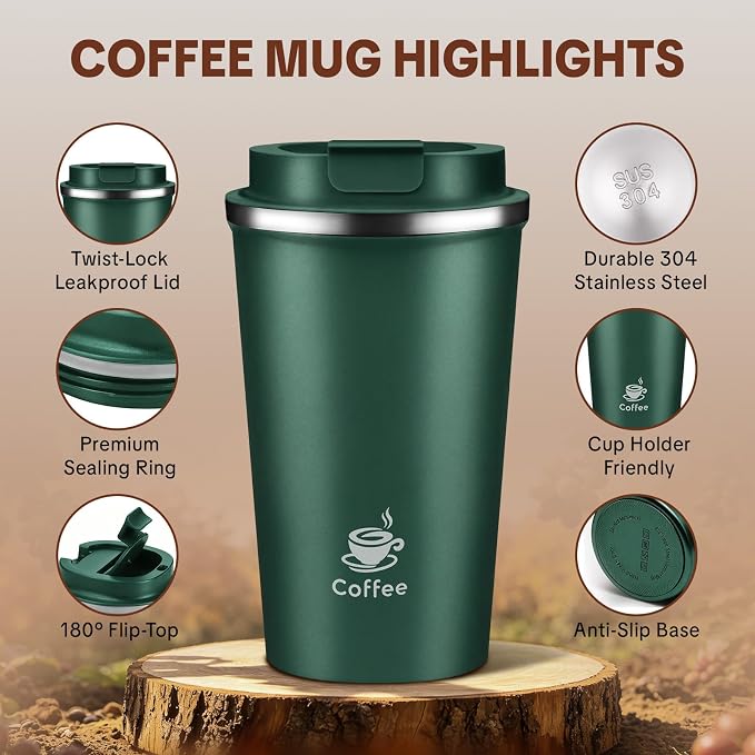 17oz Travel Coffee Mug, Leakproof Vacuum Coffee Cup Insulated Tumbler | 304 - Image 3