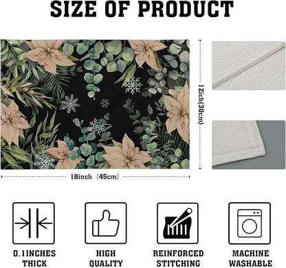 Watercolor Eucalyptus Flower Table Placemats Set of 4，Blue Snowflake Placemat for Dining Table，Washable Table mats for Winter Holiday Birthday Party Decor，12x18 Inch