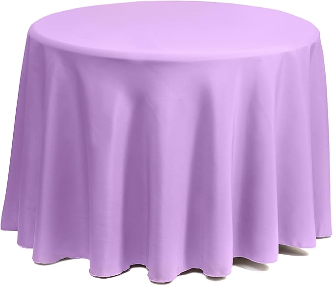 Gee Di Moda Round Tablecloth - 132 Inch Lavender Round Table Cloth for 72 to 96 Inch Round Tables - Heavy Duty Washable Fabric - for Buffet Table, Holiday Party, Dinner, Wedding & Baby Shower