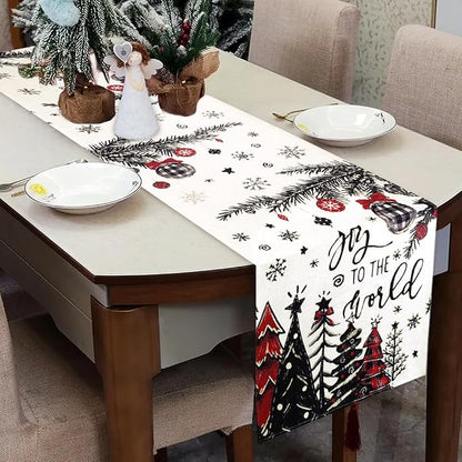 Christmas Winter Table Runner, Christmas Tree Ball Tabletop Runners Xmas Joy to - Image 6