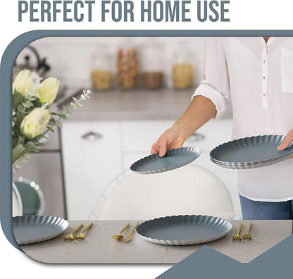 Trendables Floral Paper Plates 8.5 Inch & 10.5 Inch 40 Pcs Dinner Plate Set Fancy Disposable Plates for Party for 20 Guests 20 X 8 & 20 X 10 Large & Small Paper Plate Set for Parties Slate Blue