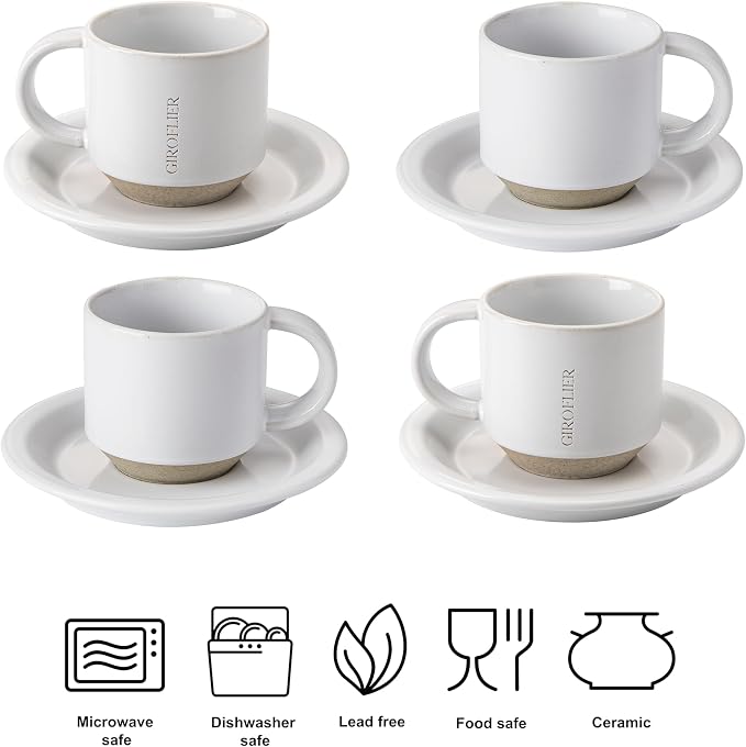 Oak Espresso Cups Set of 4, 3 oz Demitasse Cups, Modern Style, Microwave & - Image 3