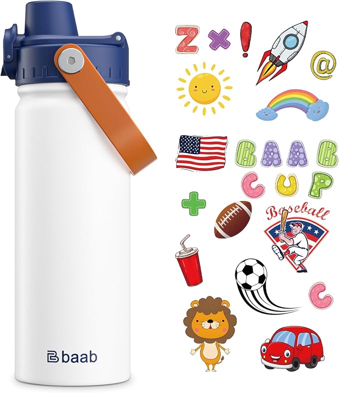 baab 18oz Kids Insulated Water Bottle 18/8 Stainless Steel Kids Cup 1 Pack | by baabKidWatterBottle