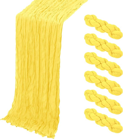6 Pack Lemon Yellow Cheesecloth Table Runner, 17 x 108 Inch, Gauze Cheese Cloth by Yorcari