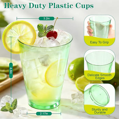 Glowserve 200 Pack 12 oz Green Disposable Plastic Cups Cocktail Glasses | Cold - Image 4