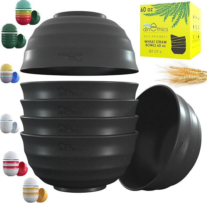 Wheat Straw Black Bowls 60 OZ by DINETHICS