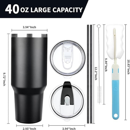40 oz Tumbler with Lids and Straws, Stainless Steel Insulated Coffee Tumbler - Image 2