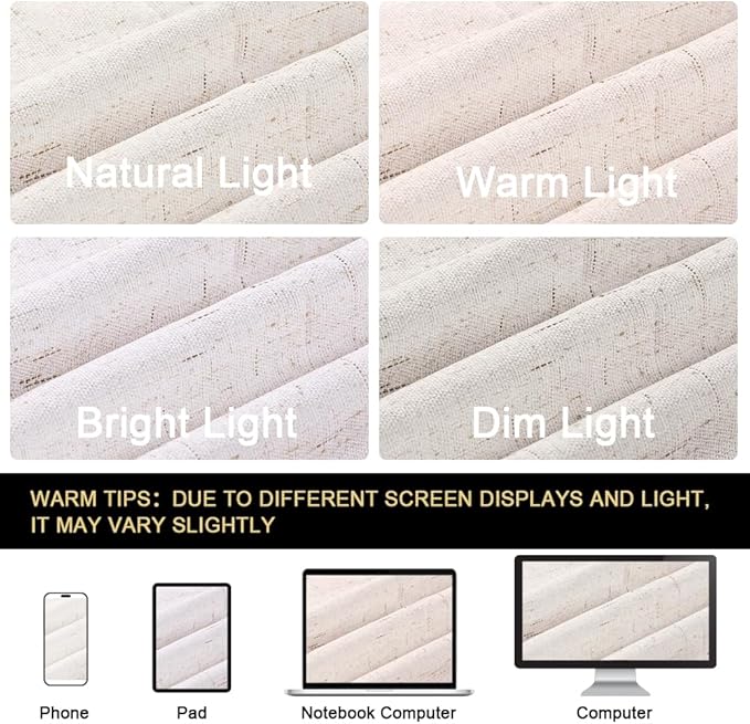 PrinceDeco Blackout Linen Curtains 64 Inch Curtains for Kids Room, Room Darkening Drapes for Bedroom,100% Black Out Textured Thermal Drapes Privacy Protection 2 Panels Set,Ivory, W42 x L64