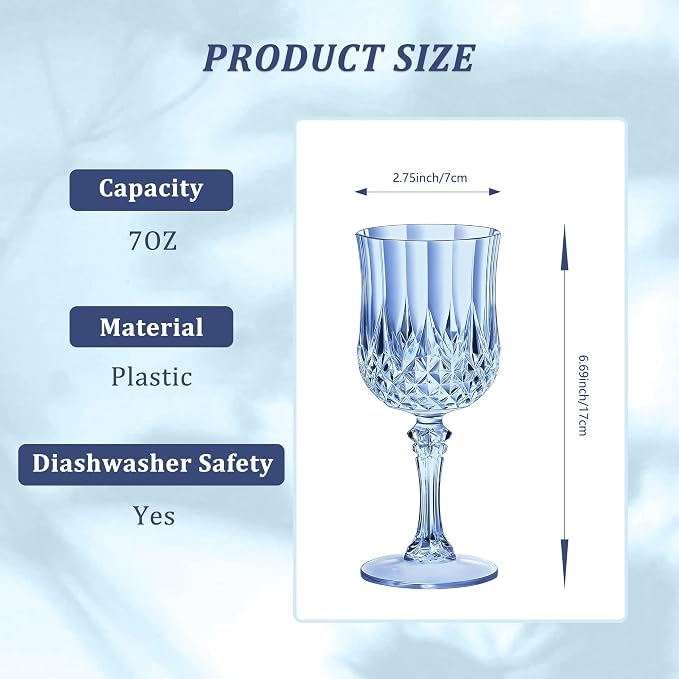 7OZ Plastic Wine Glasses, Reusable Vintage Goblets Unbreakable Drinking Glasses - Image 2