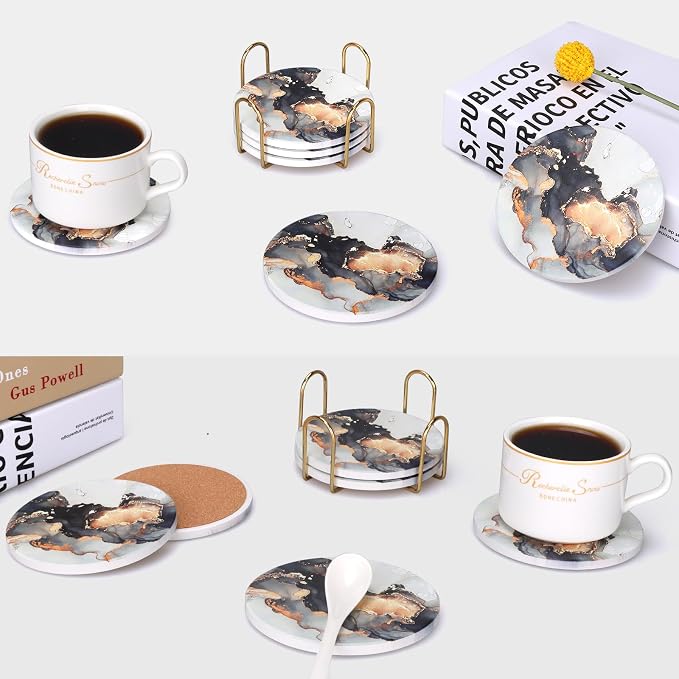 6 Pcs Black Marble Abstract Ceramic Coasters - Image 7