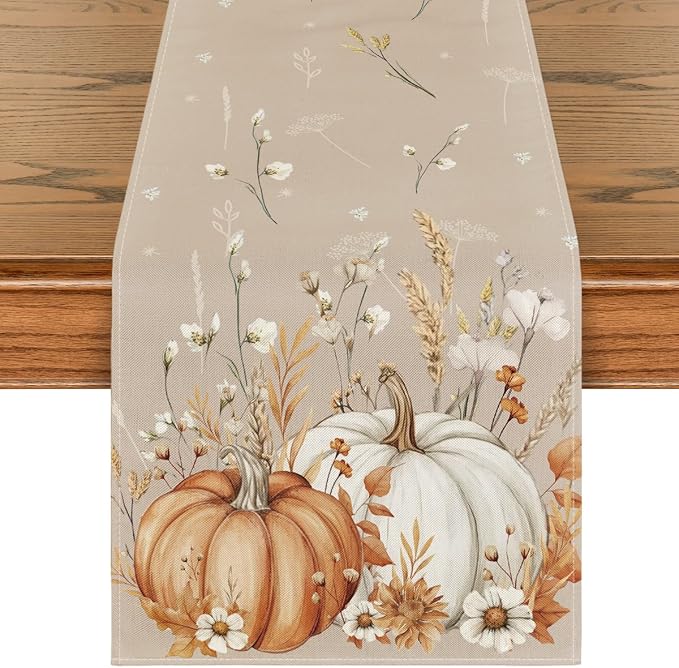Artoid Mode 210 GSM Fall Table Runner 13x36 Inch Home Party Decor | Pumpkins by ArtoidMode