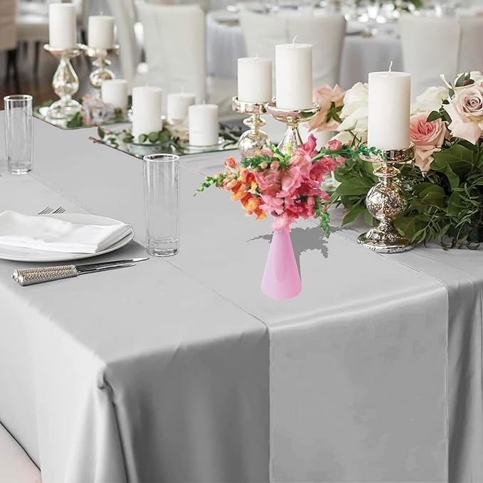 10 Pcs Silver Satin Table Runner 12 x 108 inches Long, Smooth Table Runner | - Image 4