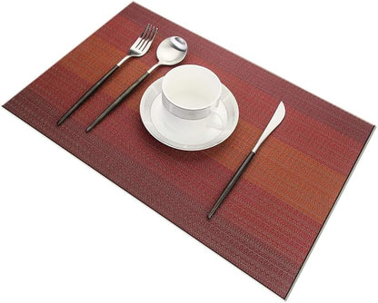 Placemats Washable Easy to Clean PVC Placemat for Kitchen Table Heat-resistand Cross Weave Vinyl Round Table Mats 12x18 inches Set of 6 （Red）