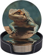 6Pcs PU Leather Coaster for Drinks, Lizards Cup Coasters by WSOIHFEC
