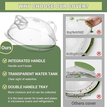 WENWELL Microwave Splatter Cover with Water Steamer,Protect Food Splashes,Dish Bowl Plate Serving Lid with Handle,BPA-Free,Clear Safe Plastic,Microwave Cover for Food,10 Inch