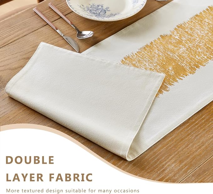 Metallic Style Gold Table Runner, Table Runners 108 Inches Long | Cotton Linen - Image 3