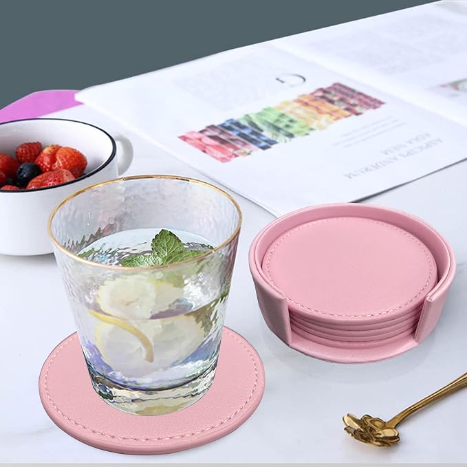 Coasters Set of 6 Soft Leather Drink Coaster Round Coaster - Image 8