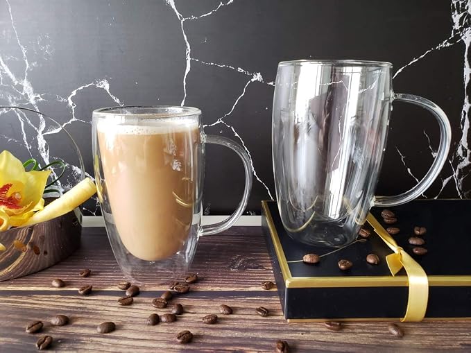 Gmark Large Coffee Mugs Set of 2, Double Wall Tumbler Glass Cup, Insulated - Image 7
