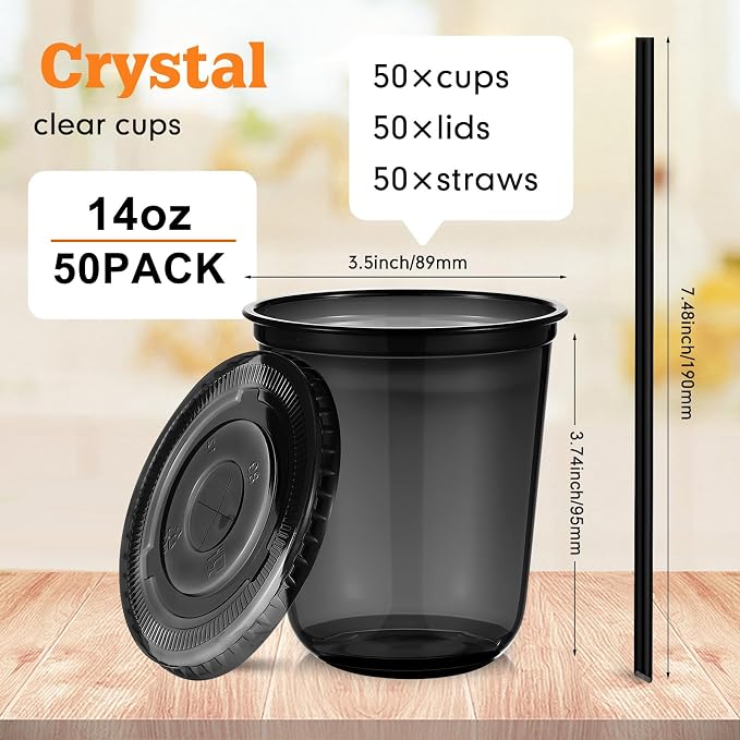 Ziliny 50 Sets 14oz Black Plastic Cups - Image 3