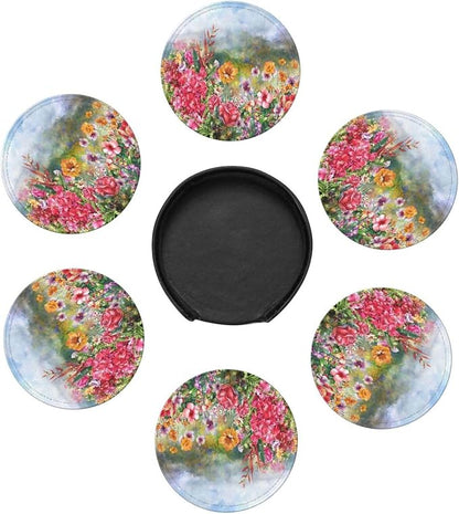 6 Pcs Flower Rose Spring Floral Leather Coasters - Image 7