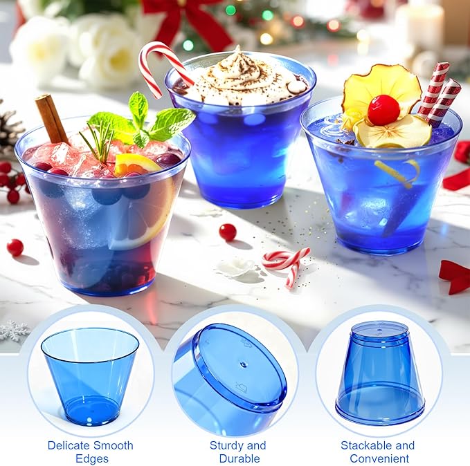 Glowserve 9 OZ Royal Blue Disposable Plastic Cups Cocktail Cup 50 Pack | Fancy - Image 2