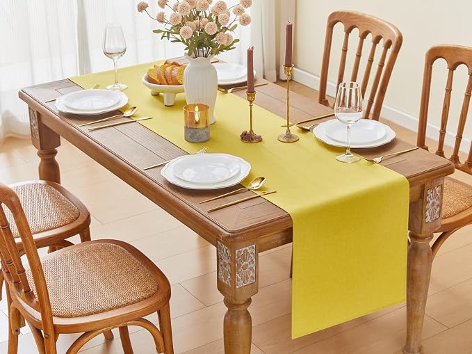 YATOJUZI Yellow Table Runner Seasonal Autumn Kitchen Dining Coffee Table - Image 6