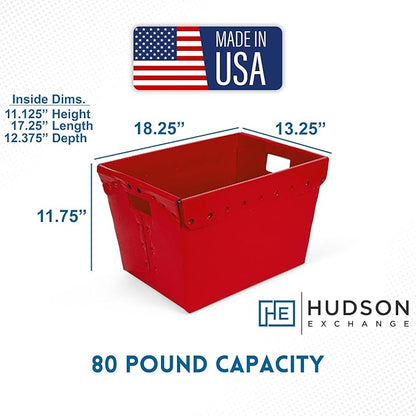 Hudson Exchange 18.25 x 13.25 x 11.75 (3 Pack) Corrugated Space Age Handled Storage Container Mail Tote, Red