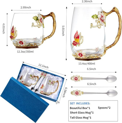 Tea Cup Glass Coffee Mugs, Fancy Tea Cup Set Birthday Christmas Valentine's Day - Image 4