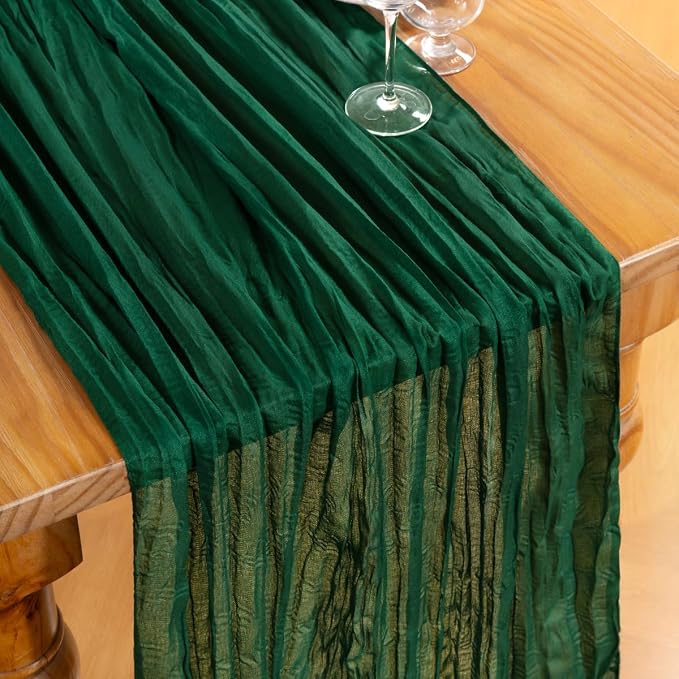 DeZerlor Emerald Green Cheesecloth Table Runner 1 Pack Christmas Runner | - Image 2
