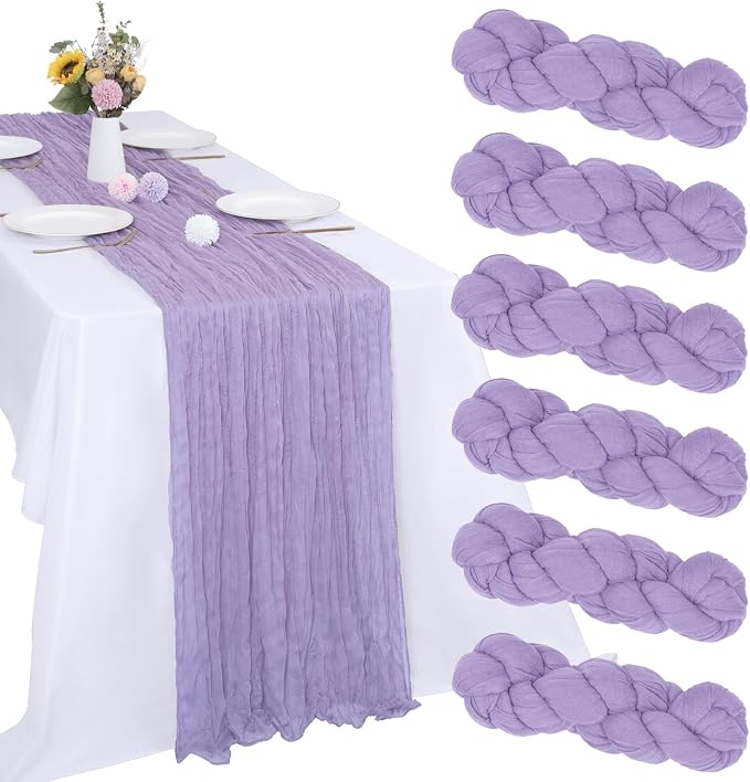 6 Pack Lavender Purple Cheesecloth Table Runner 35 x 120 Inch | Boho Gauze by RestfulGlow
