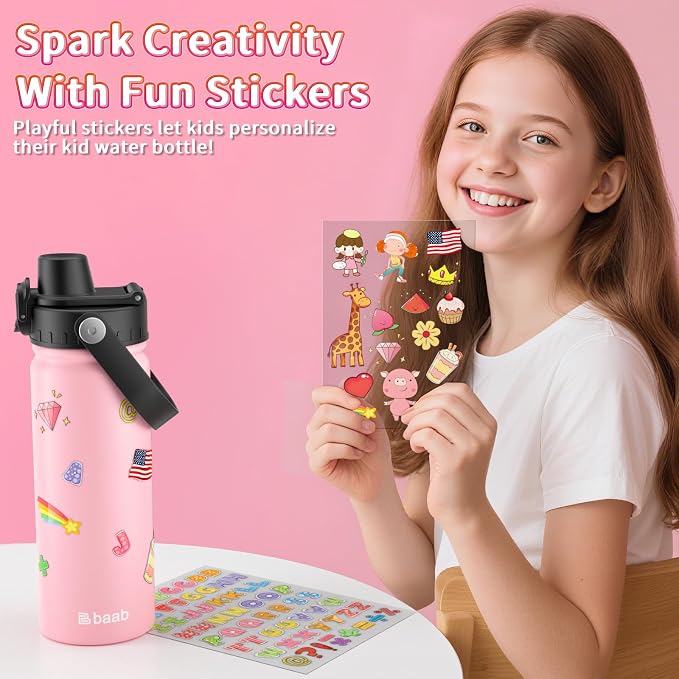 baab 18oz Kids Insulated Water Bottle 18/8 Stainless Steel Kids Cup 2 Pack | - Image 6