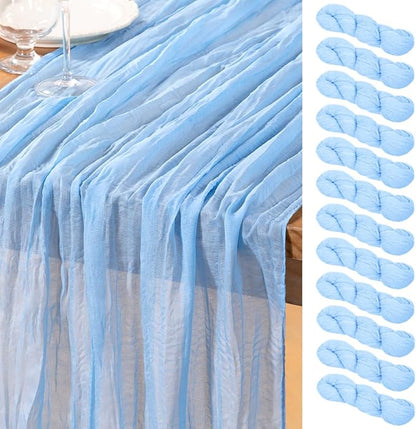 DeZerlor Baby Blue Cheesecloth Table Runners 12 Pack Summer Boho Runners | by DeZerlor