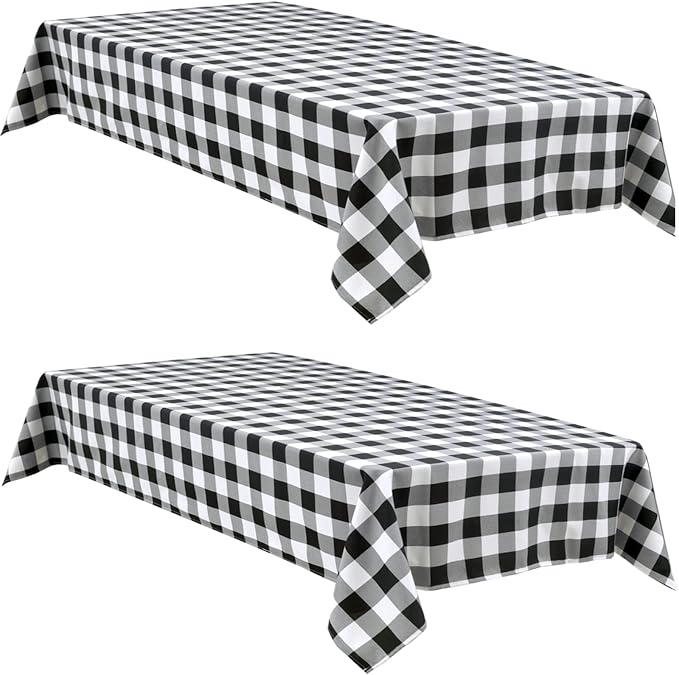Black and White Checkered Tablecloth 60 x 60 inch, 2 Pack | Waterproof Square by Hiasan