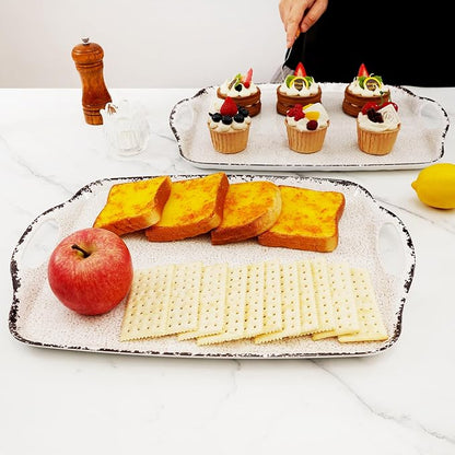 TP Melamine Serving Trays with Handles, 17” x 12”, Rustic White | Rectangular - Image 5