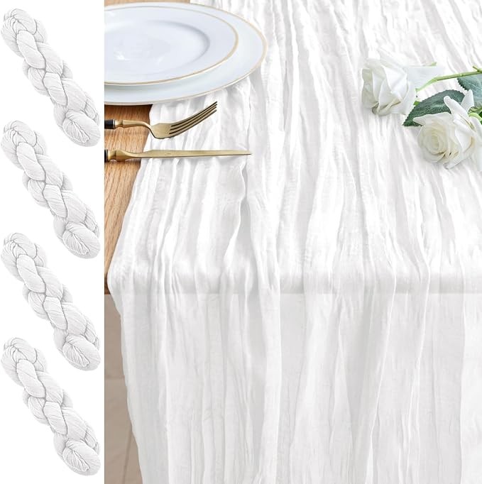 Cheesecloth Table Runner 10FT 4Pcs Ivory Boho Gauze Rustic Sheer Runners | by Xiomot