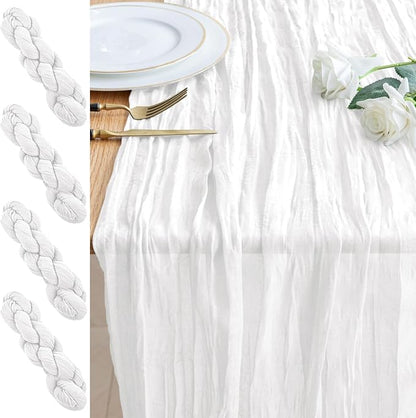 Cheesecloth Table Runner 10FT 4Pcs Ivory Boho Gauze Rustic Sheer Runners | by Xiomot
