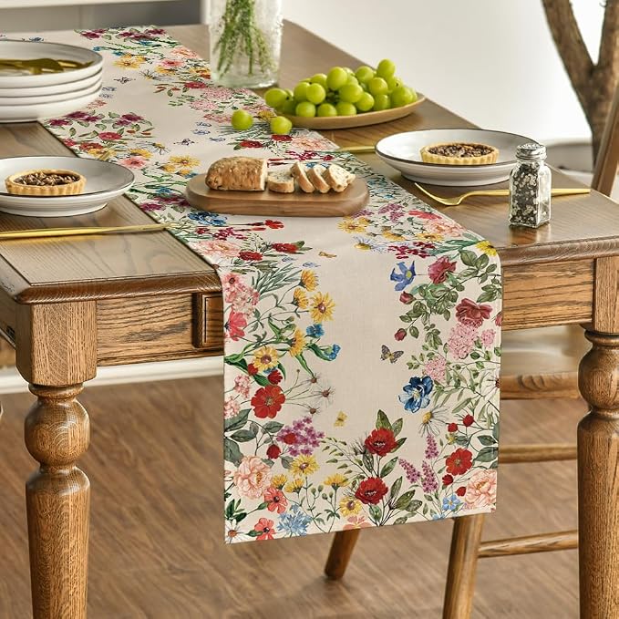 Artoid Mode Plants Floral Butterfly Valentine's Day Table Runner, Anniversary - Image 3
