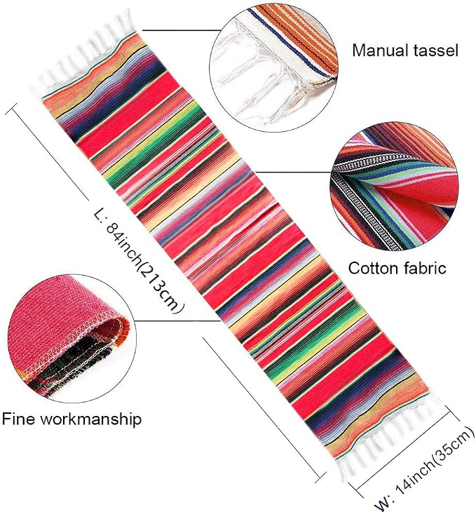 Fowecelt Mexican Serape Table Runner 14 x 84 Inch - Image 2