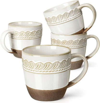 Artena Ceramic Coffee Mugs Set of 4, 16oz Embossed Large Latte Mugs Coffee Cups by Artena