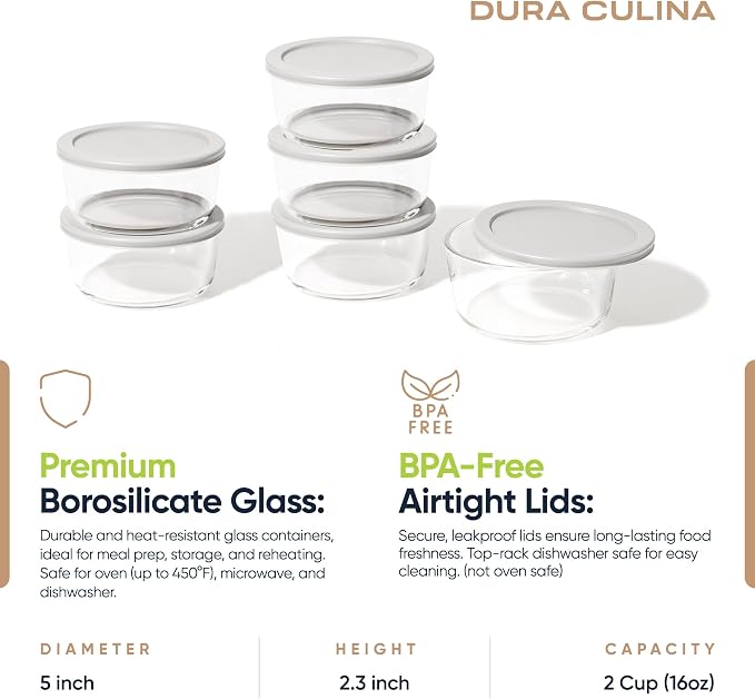 12-Piece Glass Food Storage Containers Set | 2-Cup, Leakproof | Microwave - Image 2