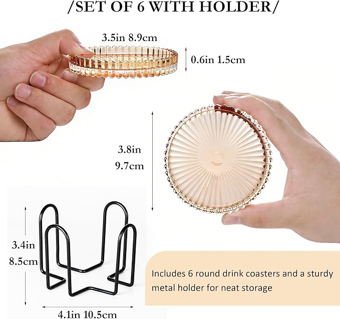 Champagne Modern Clear Coaster 6-Pack Glass Coasters - Image 3
