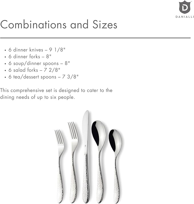 Hammered Silverware Set | Premium 18/10 Stainless Steel Flatware Service for 6 | Heavy-Duty & Dishwasher Safe | Built to Last (30-Piece, Marettimo Hammered)