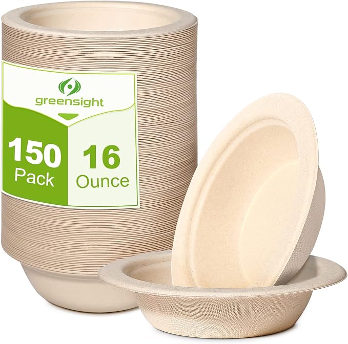 greensight 16oz Compostable Disposable Paper Bowls: 150 Pack Party Serving Bowls by greensight