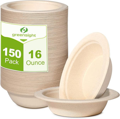 greensight 16oz Compostable Disposable Paper Bowls: 150 Pack Party Serving Bowls by greensight