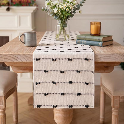 Artoid Mode Black Boho Farmhouse Cotton Woven Table Runner, Seasonal Halloween by ArtoidMode