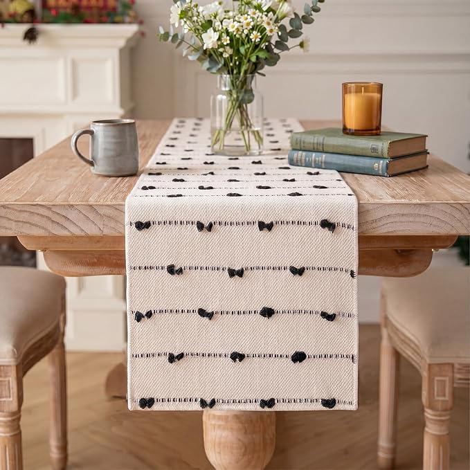 Artoid Mode Black Boho Farmhouse Cotton Woven Table Runner, Seasonal Halloween by ArtoidMode