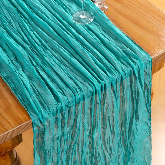 DeZerlor Teal Green Cheesecloth Table Runners 6 Pack Summer Boho Runners | - Image 2