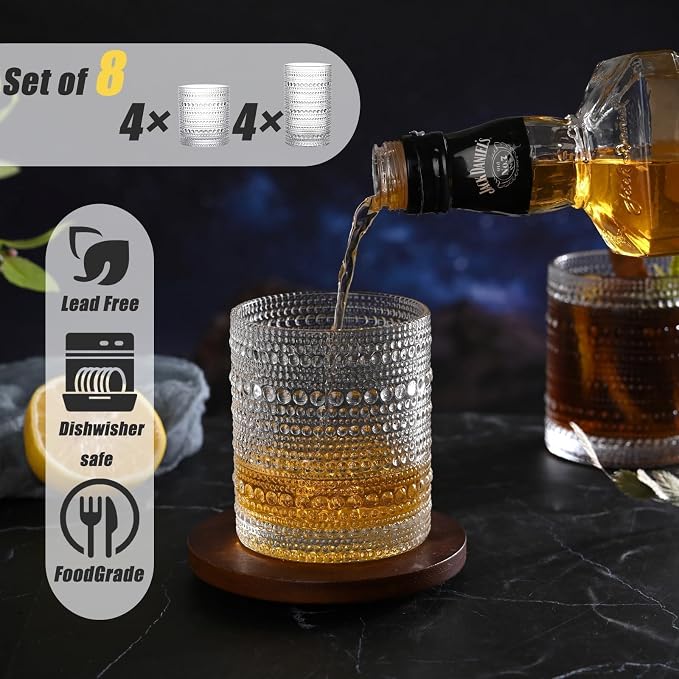 Hobnail Drinking Glasses Set of 8, 12 oz Highball Glasses & 10 oz Cocktail - Image 2