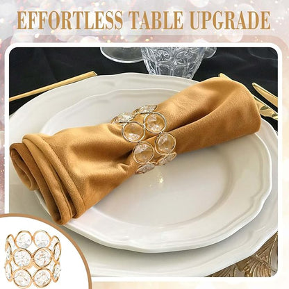 Crystal Metal Napkin Rings Set, Elegant Wedding/Party Table Decor, Shiny - Image 6