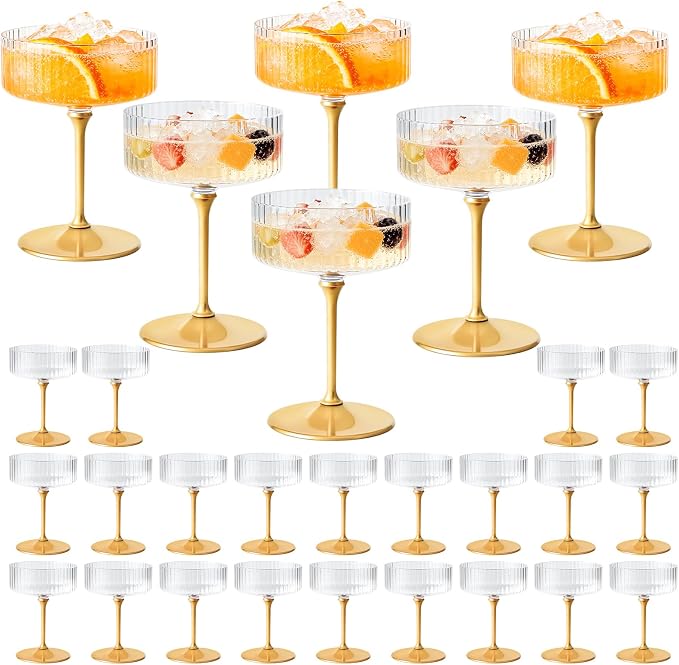 ZOMUIA Ribbed Coupe Glasses 28 Pcs, 10 oz Plastic Champagne Coupe Detachable by ZOMUIA